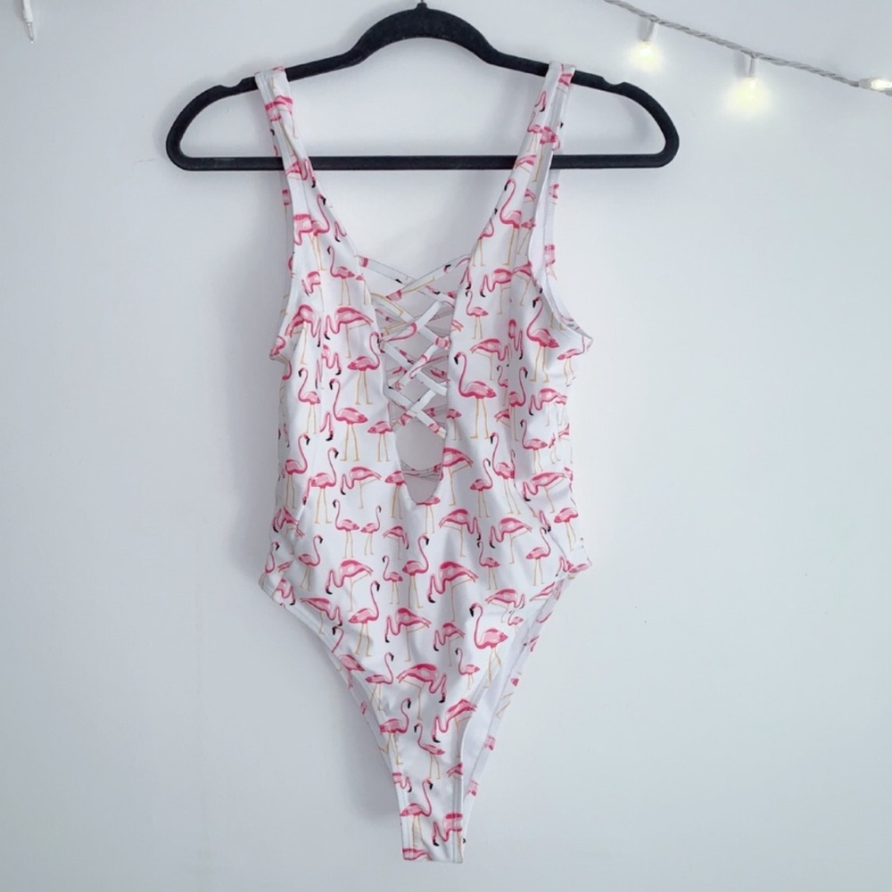 Pink flamingo cut out ZAFUL one piece swimsuit